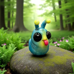 Cheeky Tongue-Out Worm Figurine, Creepy-Cute Polymer Clay Fairy Critter, Handmade Mini Monster Sculpture, Whimsical Collectible for Friend