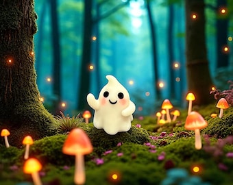 Figura de fantasma de arcilla polimérica hecha a mano, linda decoración de Halloween, decoración de mesa espeluznante, regalo de fantasma único, monstruo compañero de vacaciones espeluznante