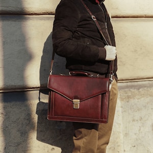 Leather Briefcase, Men&#39;s Briefcase, Business Bag, Leather Bag, Gift for Him, Shoulder Bag, Handcrafted Bag, M10