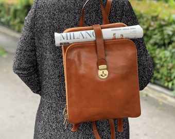 Italienische Lederrucksack, pflanzlich gegerbtes Leder mit verstellbaren Trägern, Größe M6