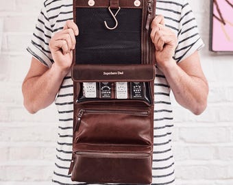 Personalized Leather Hanging Toiletry Bag: Buffalo Leather Dopp Kit, M57