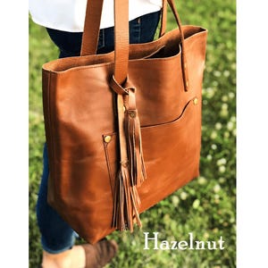 Personalized Full Grain Leather Tote Bag: Handmade Monogrammed Shoulder Bag
