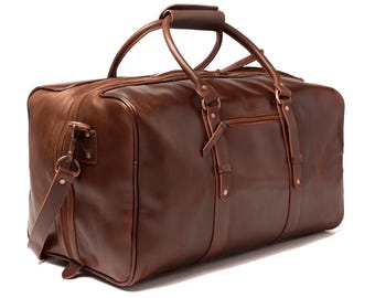 Full Grain Leather Duffel Bag: Handmade 20" Travel Weekender, M64