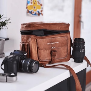 Personalized Leather Camera Bag: Handmade Vintage SLR Bag with Padding