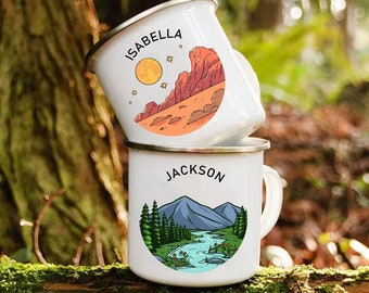 Custom Name Enamel Mug - Personalized Coffee Cup - Unique Handle Cups - Gift for Parents and Friends