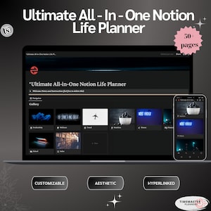 Digital Planner 2025 Notion Template Dashboard All in One Notion Life Planner Dark Mode Notion Notes Notion Weekly Planner