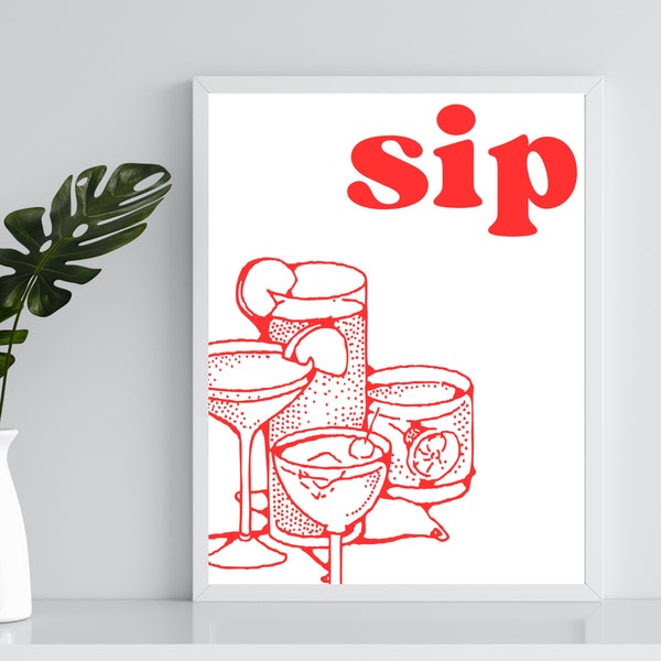 Sip Red Cocktail Digital Trending Wall Art Home Decor Italian Theme