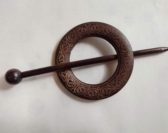 Dark Wooden shawl pin, Brooch for knitvewears