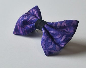 Handmade Purple Batik Extra Large Dog Bow Tie with Velcro Collar Attachment