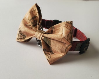 Extra Large Pet Bow Tie with Bookish Tan and Brown Design for Chic Canines