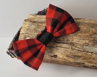 Handmade Buffalo Plaid Pet Bow Tie with Velcro Collar Attachment - Stylish Pet Accessory / Dog Bow / Cat Bow Tie / Pet Gift