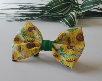 Handmade Sunflower Pet Bow - Green Center with Velcro Collar Clip