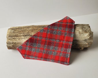Red and Gray Plaid Flannel Pet Bandana - Easy-to-Wear Over the Collar Style / Pet Gift / Cat / Dog
