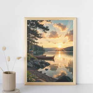 Lake Winnipesaukee Sunset Digital Print | New Hampshire Landscape Wall Art | Instant Download | Nature Photography | Tranquil Lake Print