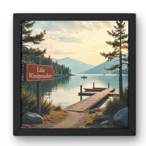 Eclectic Lake Winnipesaukee Digital Print – Rustic Lake House Wall Art, Cozy Cabin Decor, Printable Scenic Landscape