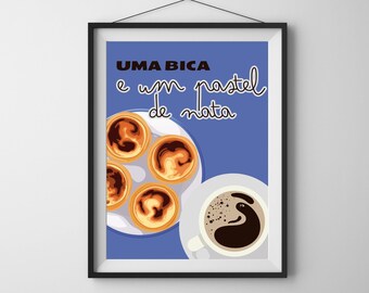 Pastel de Nata Art Print | Portuguese Coffee, Lisbon Travel (Digital Download)