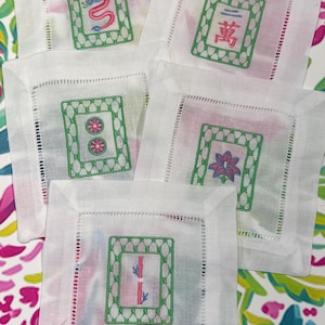 Embroidered Mahjong Cocktail Napkins