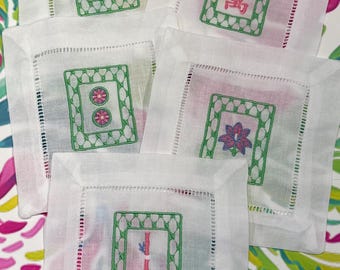 Embroidered Mahjong Cocktail Napkins