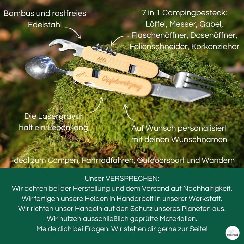 Wanderbesteck personalisiert, Gipfelwerkzeug, Backbag, Wandern Geschenk, Geschenke für Männer, Campingbesteck, Besteck Multitool, Skifahren Bild 5