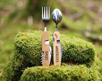 Wanderbesteck personalisiert, Camping Zubehör, Männergeschenke, Geschenke für Männer, Wandern Geschenk, Camping Geschenk, Wanderbesteck