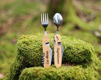 Personalized hiking cutlery, summit tool, backbag, hiking gift, gifts for men, camping cutlery, cutlery multitool, skiing