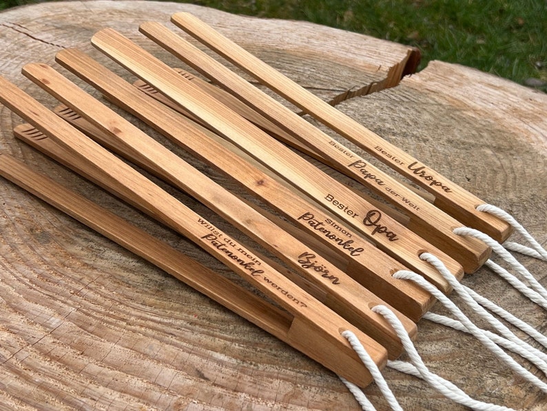 Wooden barbecue tongs, personalized barbecue tongs, godfather gift, men's gift, godfather gift, housewarming gifts, grill master image 4