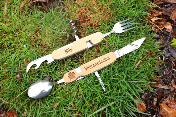 Wanderbesteck personalisiert, Gipfelwerkzeug, Backbag, Wandern Geschenk, Geschenke für Männer, Campingbesteck, Besteck Multitool, Skifahren