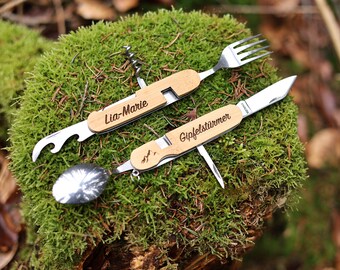 Wanderbesteck personalisiert, Gipfelwerkzeug, Backbag, Wandern Geschenk, Geschenke für Männer, Campingbesteck, Besteck Multitool, Skifahren