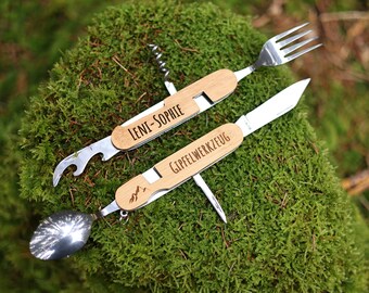 Gepersonaliseerd wandelbestek, toptool, rugzak, wandelcadeau, cadeaus voor mannen, kampeerbestek, bestek multitool, skiën