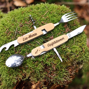 Wanderbesteck personalisiert, Gipfelwerkzeug, Backbag, Wandern Geschenk, Geschenke für Männer, Campingbesteck, Besteck Multitool, Skifahren Bild 3