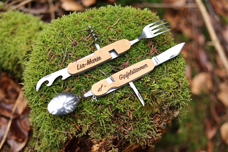 Wanderbesteck personalisiert, Gipfelwerkzeug, Backbag, Wandern Geschenk, Geschenke für Männer, Campingbesteck, Besteck Multitool, Skifahren Bild 3