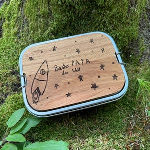 Personalisierte Brotzeitdose, Kinderzeichnung, Lunchbox Mann, Geschenke für Männer, personalisiertes Schneidebrett, Vatertag, Männergeschenk