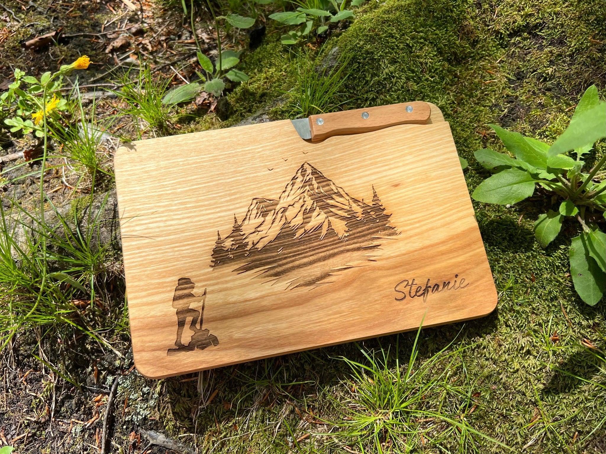 Cutting board with knife mountaineer, cutting board men, gifts for men, board with knife, hiking gift, men's gifts, mountain