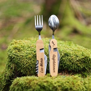 Gepersonaliseerd wandelbestek, topgereedschap, rugzak, wandelcadeau, cadeaus voor mannen, kampeerbestek, multitool voor bestek, skiën
