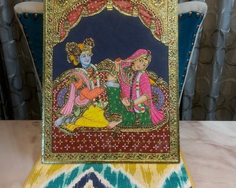 La pintura dorada de Radha Krishna Tanjore Natkhat Radha Krishna