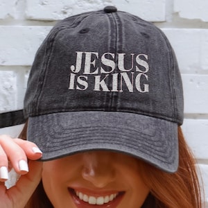 Embroidered Vintage Cap - Jesus Is King Christian Dad Hat, Religious Gifts, Cute Jesus Hat, Retro Style Cap