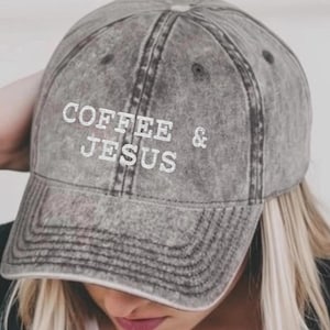 Embroidered Coffee and Jesus Vintage Cap, Jesus Christian Hat, Gift for Coffee Lovers, Religious Baseball Cap, Retro Dad Hat Embroidery Gift