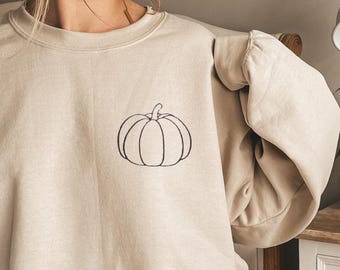 Besticktes Kürbis Sweatshirt: Minimalistischer Herbst Rundhalsausschnitt