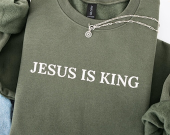 Sudadera con bordado "Jesús es Rey": cuello redondo religioso cristiano