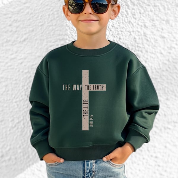 Jeunesse chrétienne - Jean 14, 6 versets bibliques - Sweat-shirt chrétien pour enfants : col ras du cou Jésus pour filles et garçons