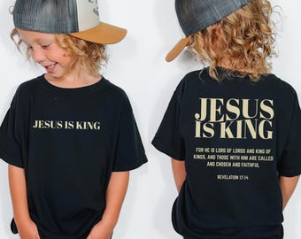 Youth Unisex Jesus Is King Christian T-Shirt, Comfort Colors Trendy Bible Verse Kids Tee, Cute Oversized Children's Church Shirts