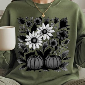 Boho Floral Herbst Sweatshirt, Vintage Herbst Sweatshirt, Herbst Herbst Shirt, Damen Herbst Pullover, Kürbis Saison Rundhalsausschnitt, Frauen Herbst Shirt Geschenk