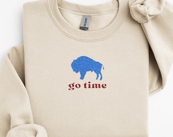 Sudadera bordada Lets Go Buffalo: cuello redondo con bordado vintage de Buffalo para el día del partido