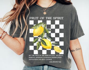 Boho Fruit Of The Spirit christelijk T-shirt: retro gestreept comfortkleuren shirt bijbelvers, Jezus T-shirt