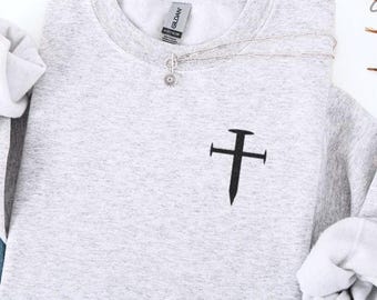 Embroidered Jesus Cross Sweatshirt: Christian Religious Apparel