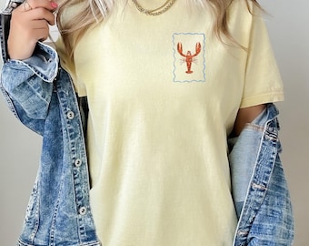 Embroidered Lobster T-Shirt: Coastal Ocean Boating Tee