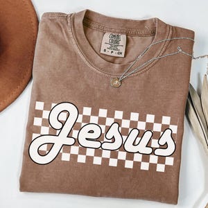 Comfort Colors Retro Jesus Shirt, Checkered Jesus Shirt, Checkered Christian Shirt, Retro Religious Shirt Bible Christianity Gift for Her
