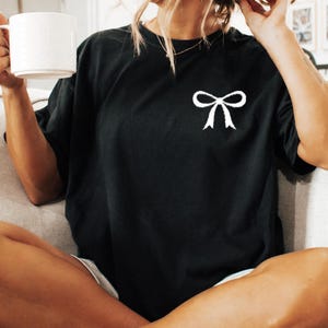 Embroidered Coquette Bow T-shirt, Cute Ribbon Bow Comfort Colors Tee, Trendy Coquette Bow Tee, Gift for Her, Embroidered Tee, Bow Shirt Gift