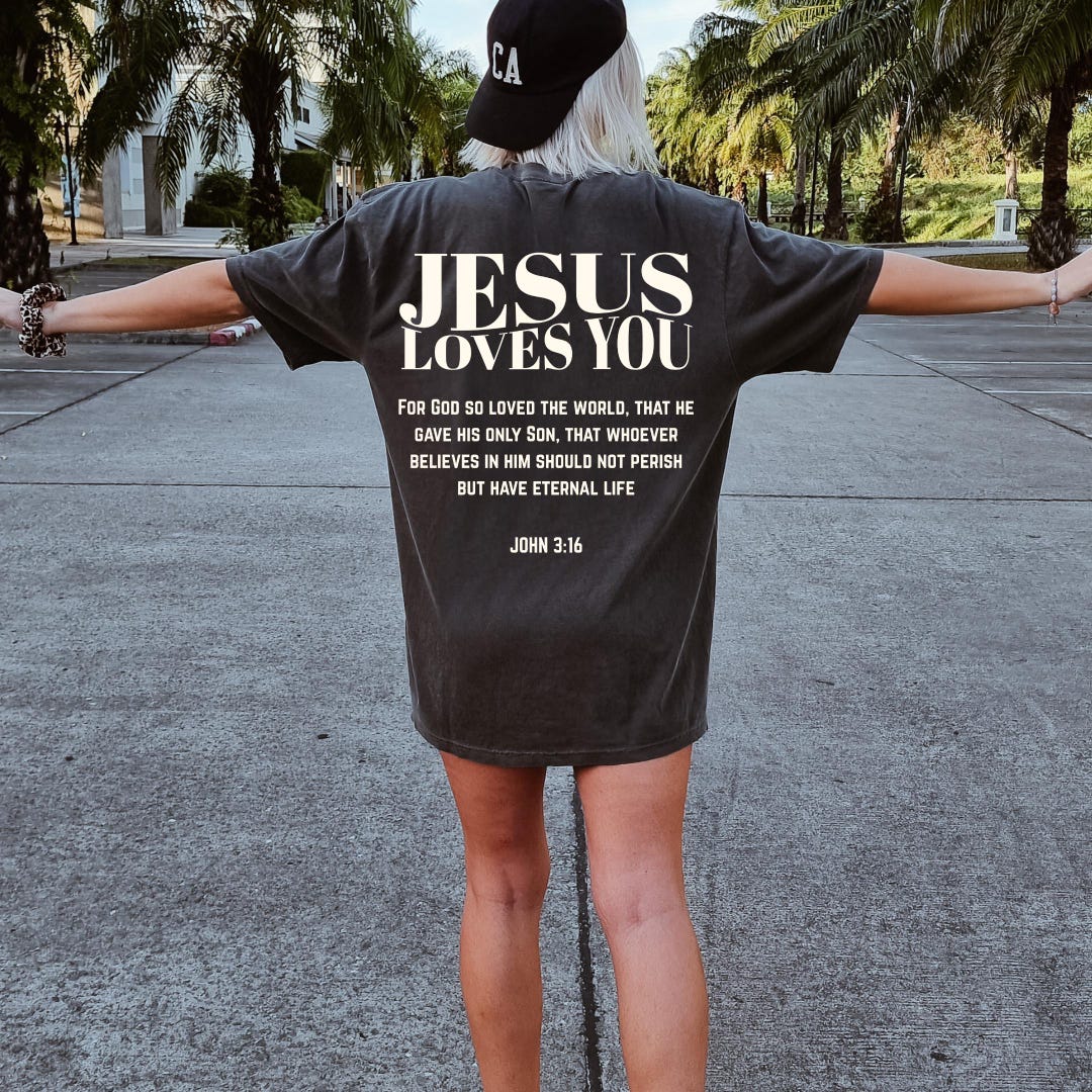 Comfort Colors Jesus Loves You Christian T-shirt: Oversized Bible Verse ...
