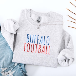 Embroidered Buffalo Football Sweatshirt, Trendy Vintage Women&#39;s Buffalo Crewneck, Lets Go Buffalo Shirt Embroidery Trendy Buffalo Sweatshirt